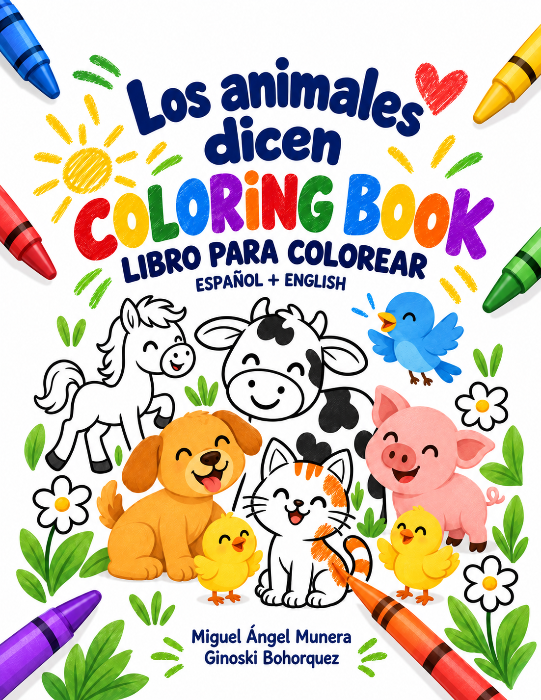 Los Animales Dicen bilingual coloring book cover